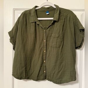 Old Navy Olive Green Button-Down Gauze Shirt
